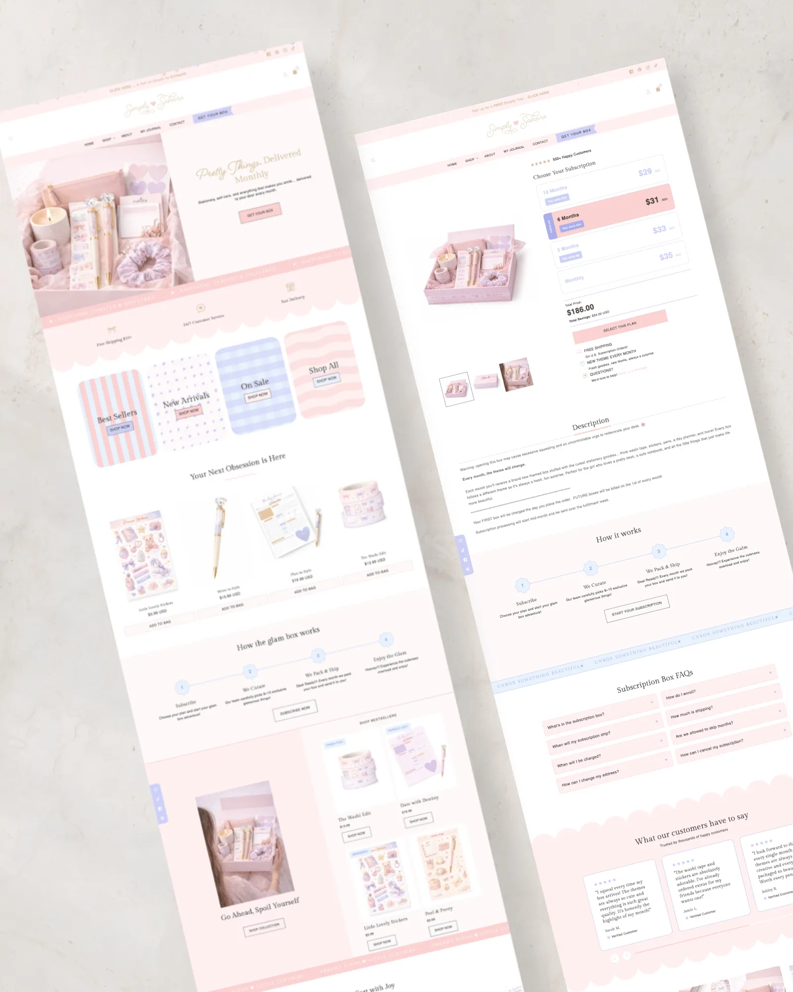 Stationery subscription box Shopify website template - pastel boutique design