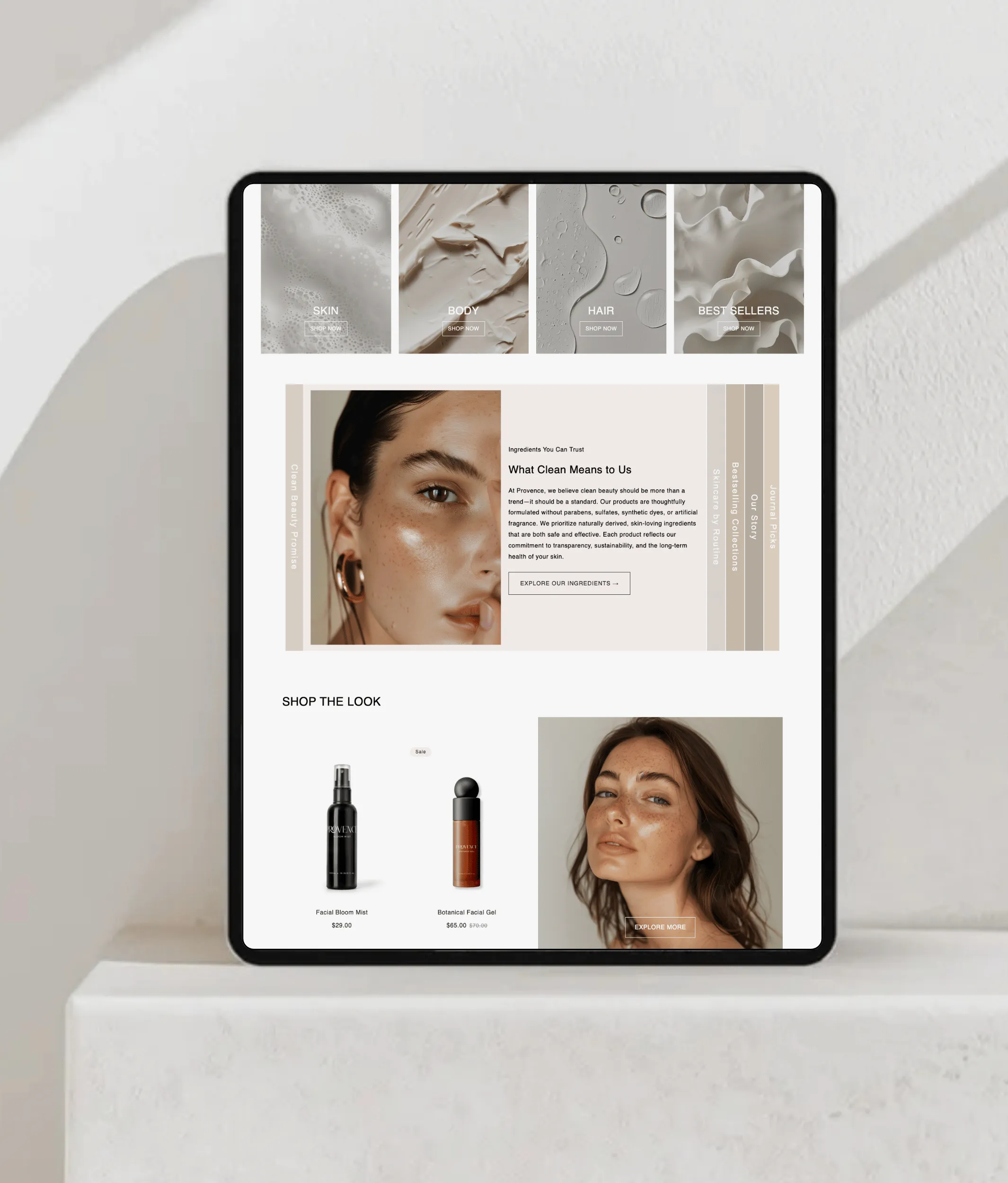Provence skincare Shopify theme animated pricing cards no code no apps