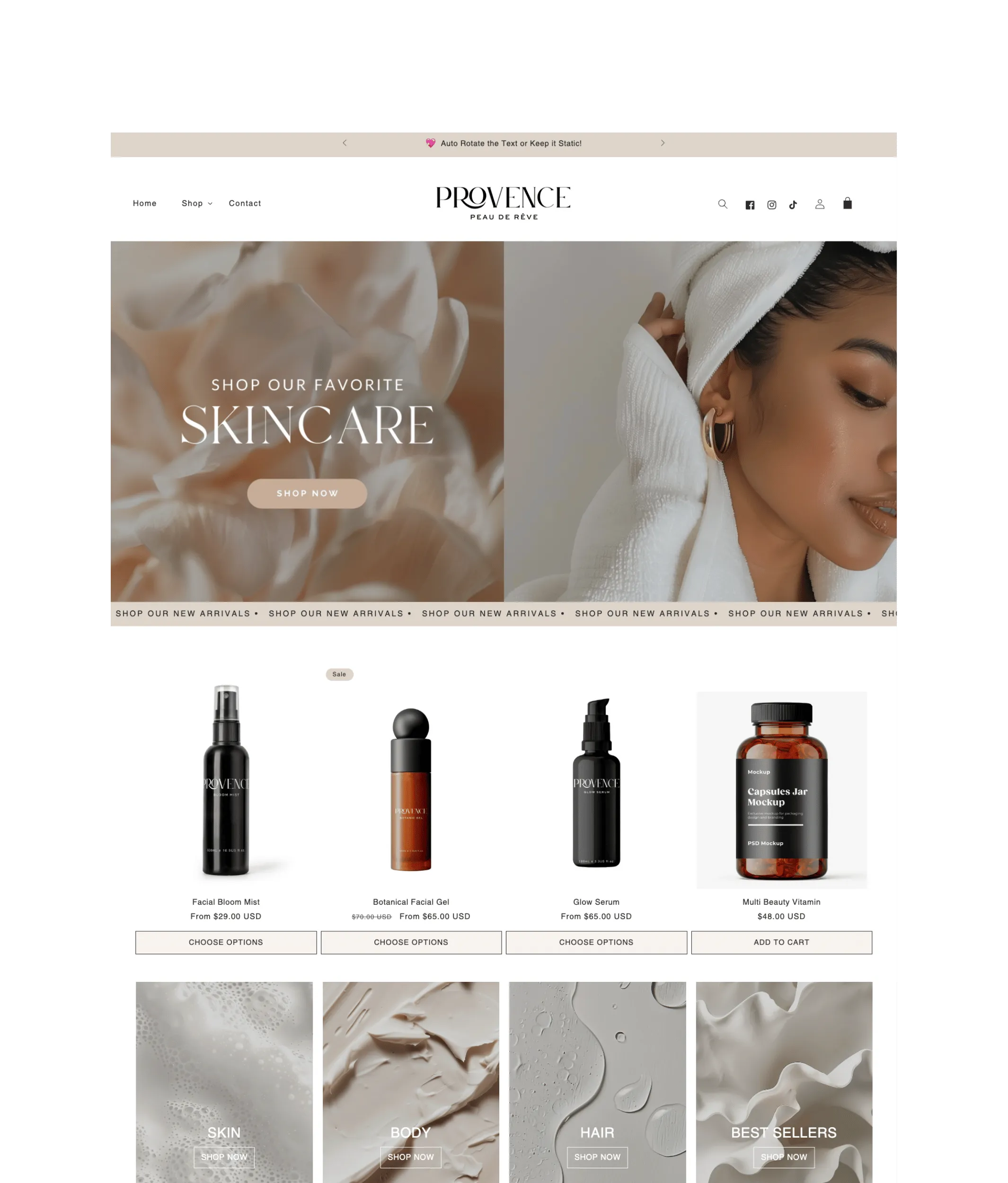Provence Shopify theme skincare and clean beauty brand homepage