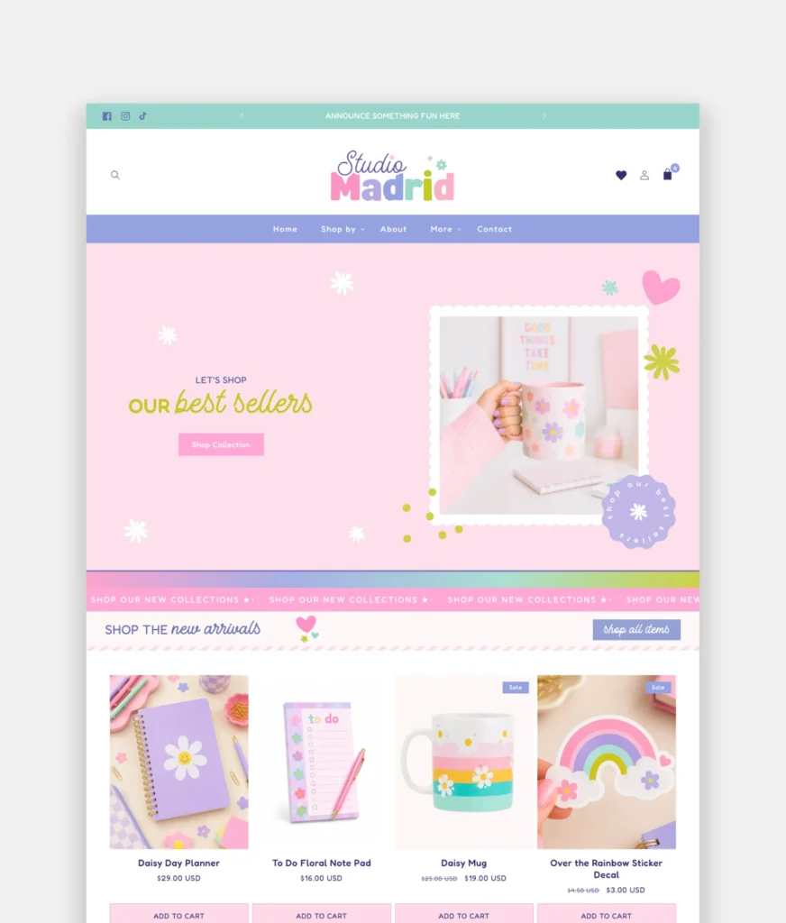 Cute Pastel Stationery & Crafters Shopify theme for Small Business