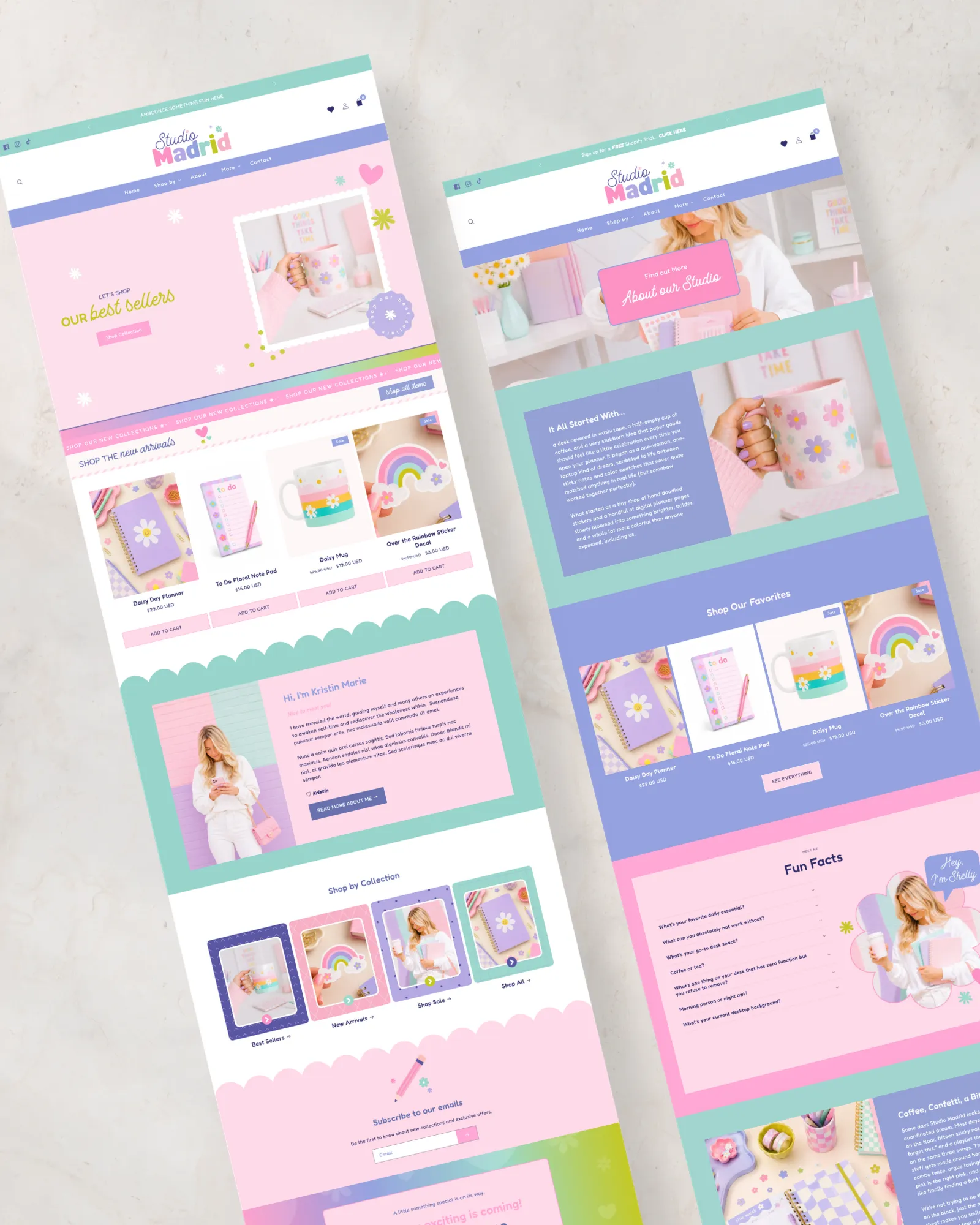 Cute pastel Shopify theme homepage for small business