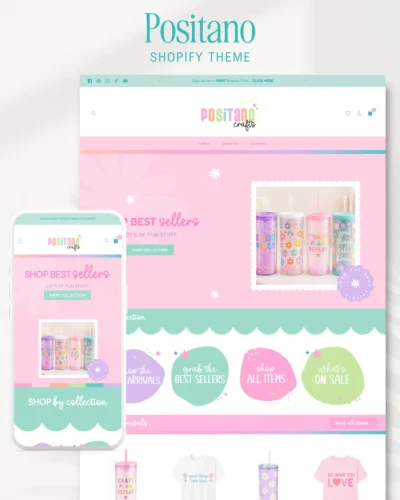 Pastel rainbow Shopify website template for handmade crafter and tumbler makers