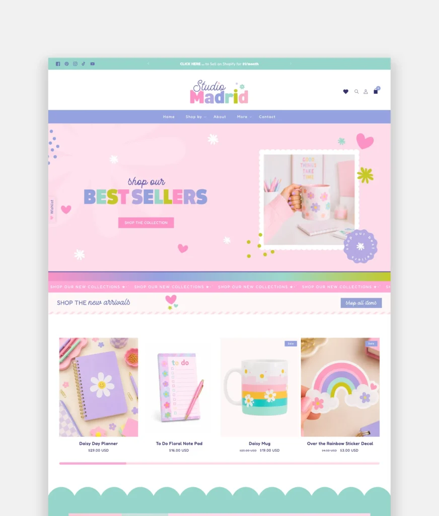 Cute Pastel Stationery & Crafters Shopify theme for Small Business