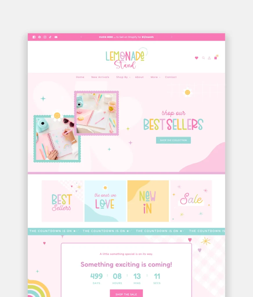 Bright and colorful Lemonade Shopify theme for fun ecommerce shops and online boutiques