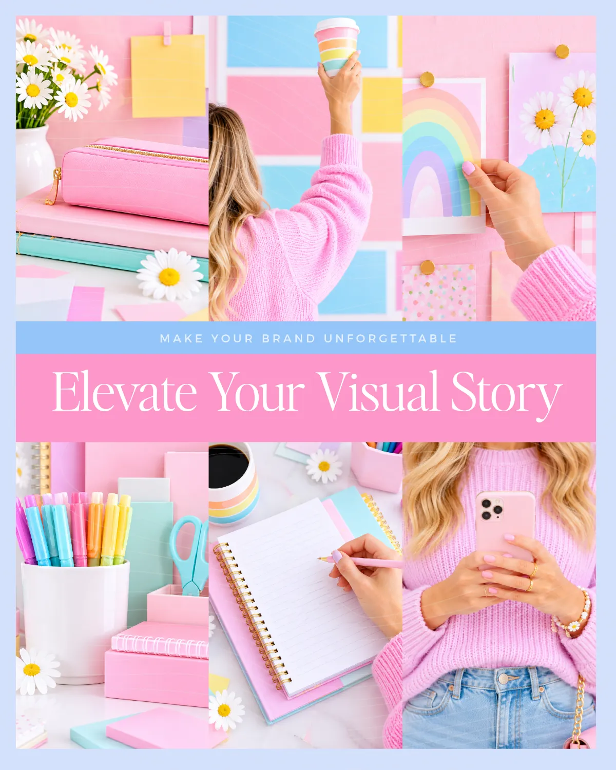 Colorful styled stock photography for creative brands featuring rainbow backgrounds, pastel stationery, and feminine lifestyle images
